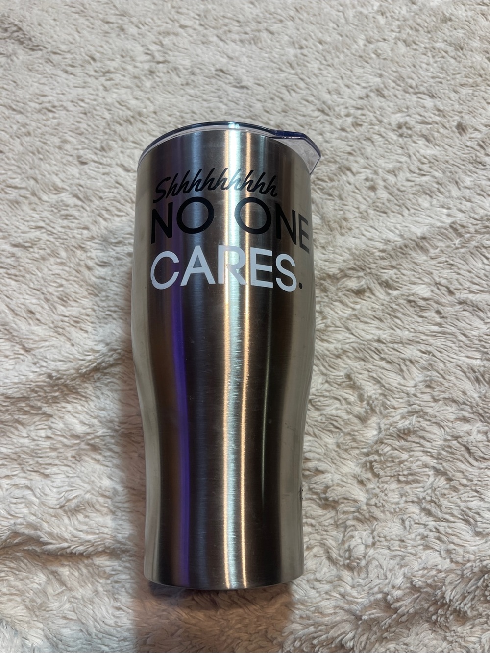 Stainless Steel Travel Tumbler - 'No One Cares' - Silver
